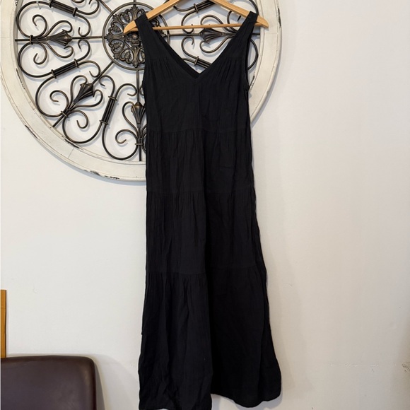 Quince Organic Cotton Gauze Tiered Maxi Minimalist Boho Dress, Black, size XS - Picture 3 of 5